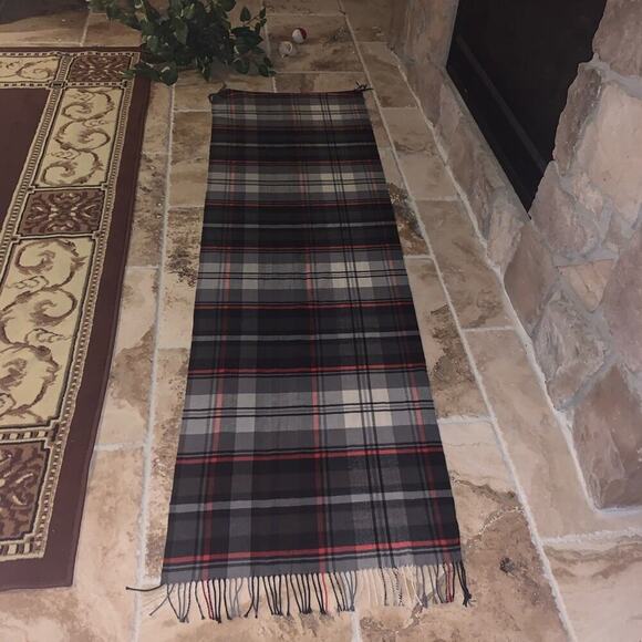 Large Checkered scarf. Red/black/gray/white plaid winter scarf with fringe warm - Picture 7 of 7